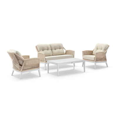 Hugo 2+1+1 Seater Outdoor Aluminium and Rope Lounge Set with Coffee Table
