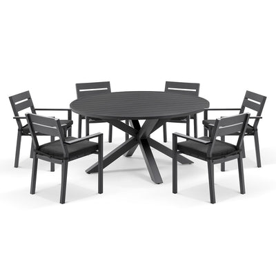 Houston Outdoor 1.5m Round Aluminium Dining Setting with 6 Santorini Chairs