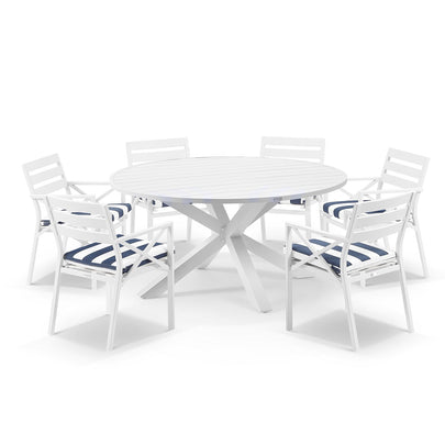 Houston Outdoor 1.5m Round Aluminium Dining Setting with 6 Kansas Chairs