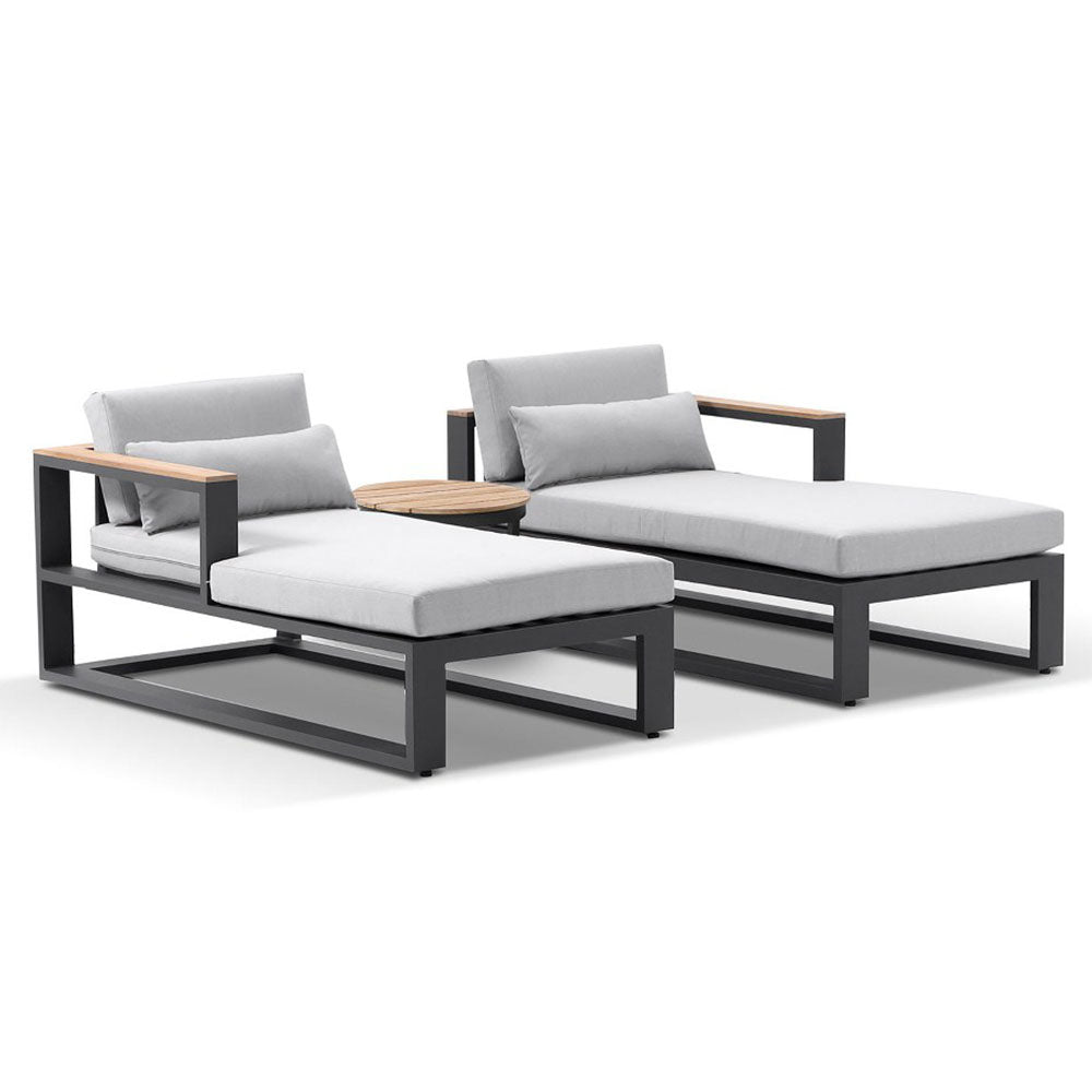 Balmoral Daybed Outdoor Aluminium and Teak Lounge with Round Side table
