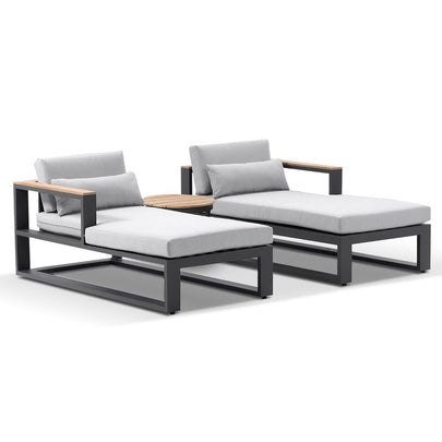 Balmoral Daybed Outdoor Aluminium and Teak Lounge with Round Side table