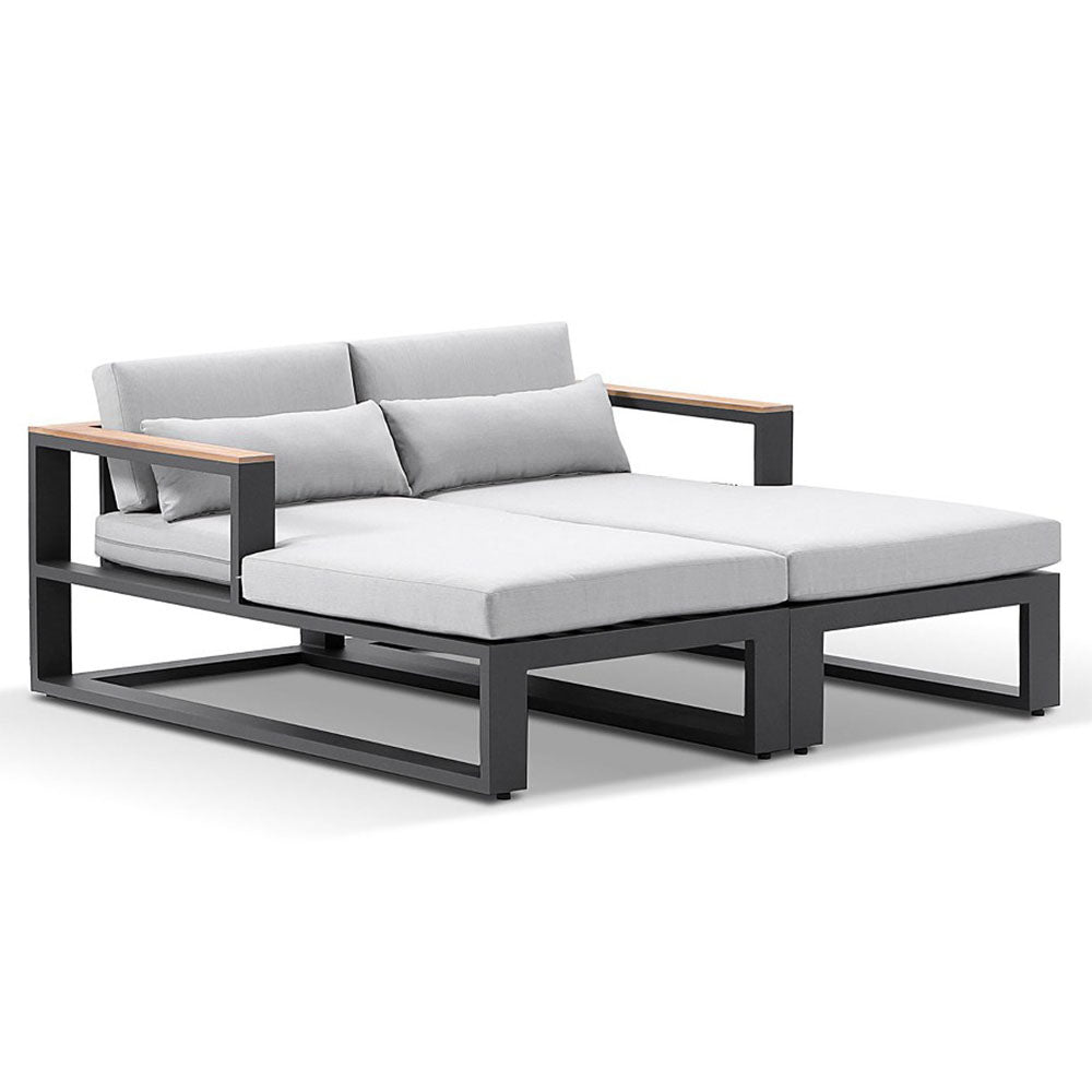 Balmoral Daybed Outdoor Aluminium and Teak Lounge with Round Side table