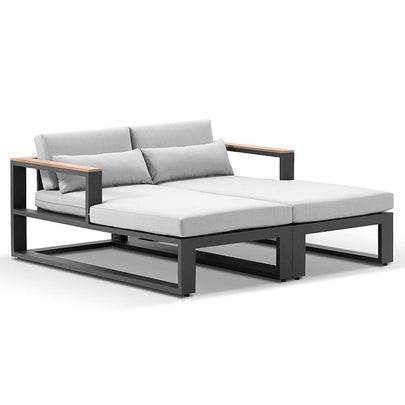 Balmoral Daybed Outdoor Aluminium and Teak Lounge with Round Side table