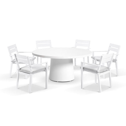 Narrabeen Outdoor 1.6m Round Ceramic Dining Table with 6 Santorini Chairs