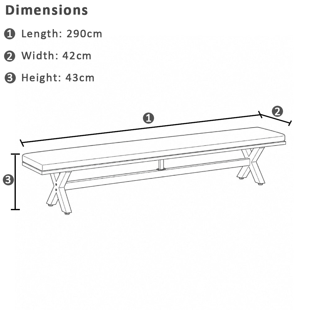Aged Teak look Tahitian 2.9m Aluminium Bench Seat with Cushion