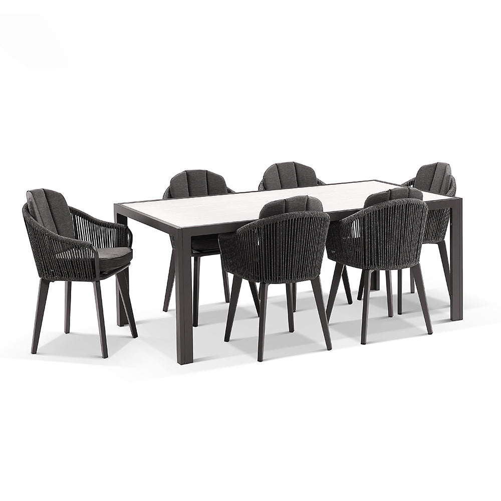 Alpine 6 Seater Rope and Aluminium Dining Table and Chairs Setting