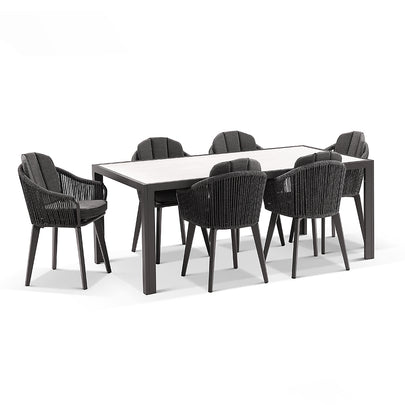 Alpine 6 Seater Rope and Aluminium Dining Table and Chairs Setting