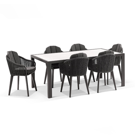 Alpine 6 Seater Rope and Aluminium Dining Table and Chairs Setting