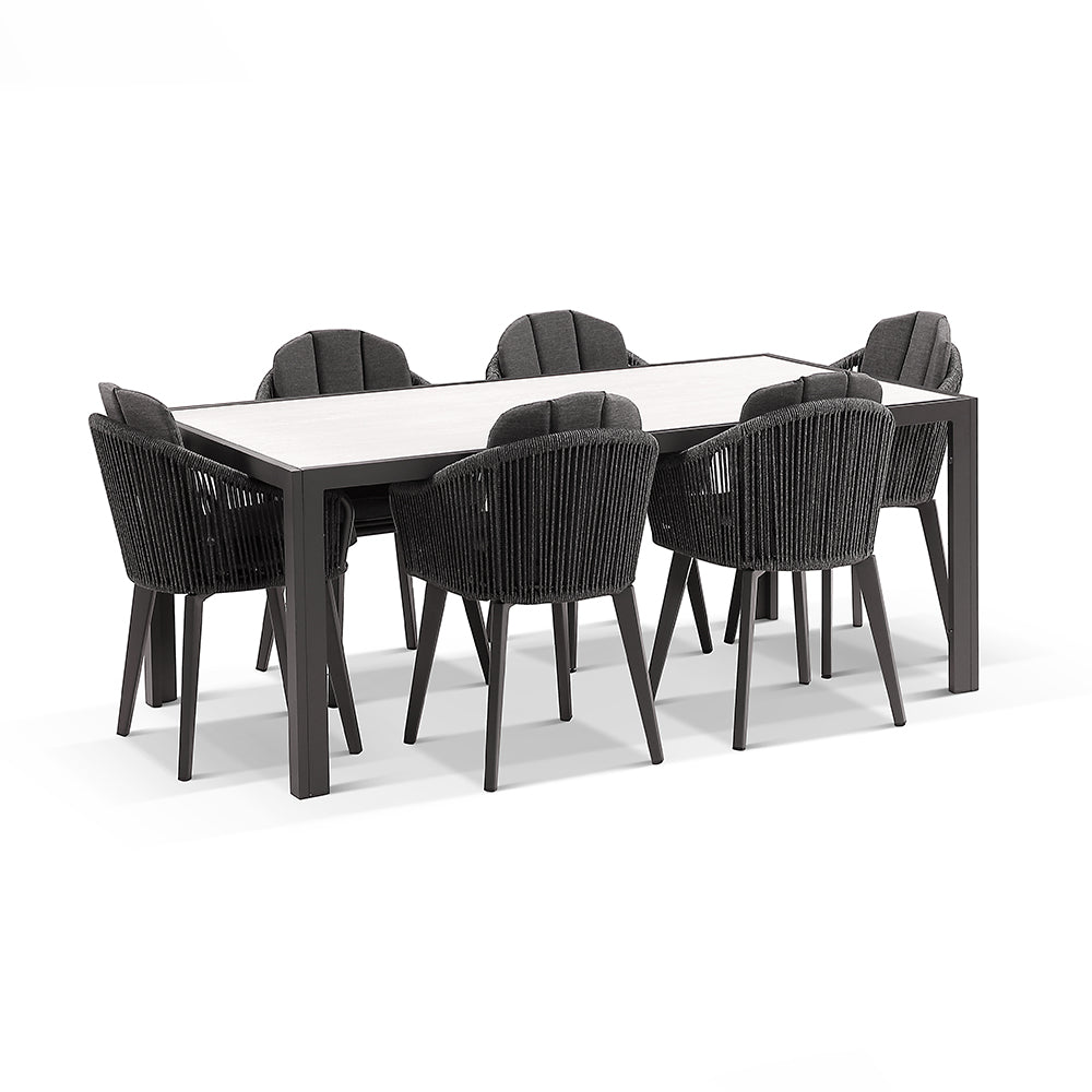 Alpine 6 Seater Rope and Aluminium Dining Table and Chairs Setting