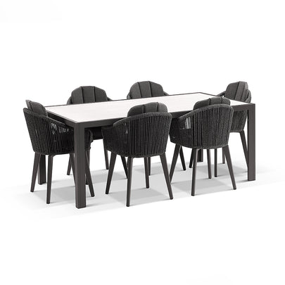 Alpine 6 Seater Rope and Aluminium Dining Table and Chairs Setting