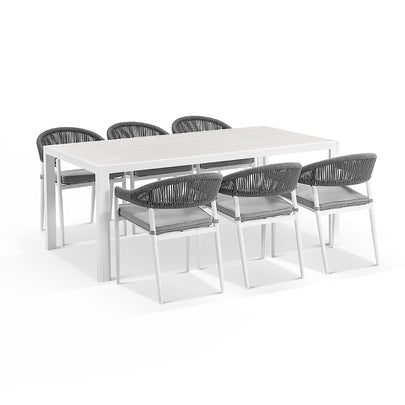 Alpine Outdoor Aluminium & Ceramic Table with 6 Finley Rope Stackable Chairs