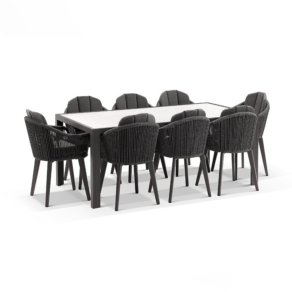 Alpine 8 Seater Rope and Aluminium Dining Table and Chairs Setting