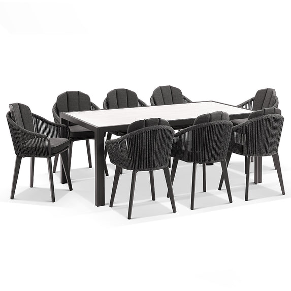 Alpine 8 Seater Rope and Aluminium Dining Table and Chairs Setting
