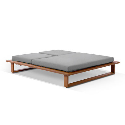 Arcadia Double Aluminium Sun Lounge in Teak Look with Sunbrella