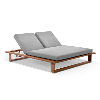 Arcadia Double Aluminium Sun Lounge in Teak Look with Sunbrella