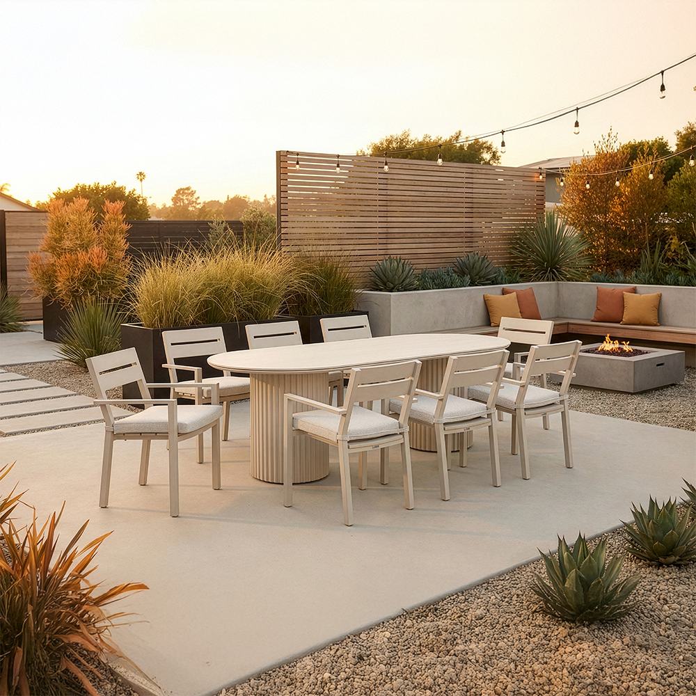 Aria Outdoor 2.4m Ceramic and Aluminium Table with 8 Santorini Dining Chairs