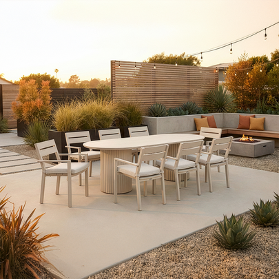 Aria Outdoor 2.4m Ceramic and Aluminium Table with 8 Santorini Dining Chairs