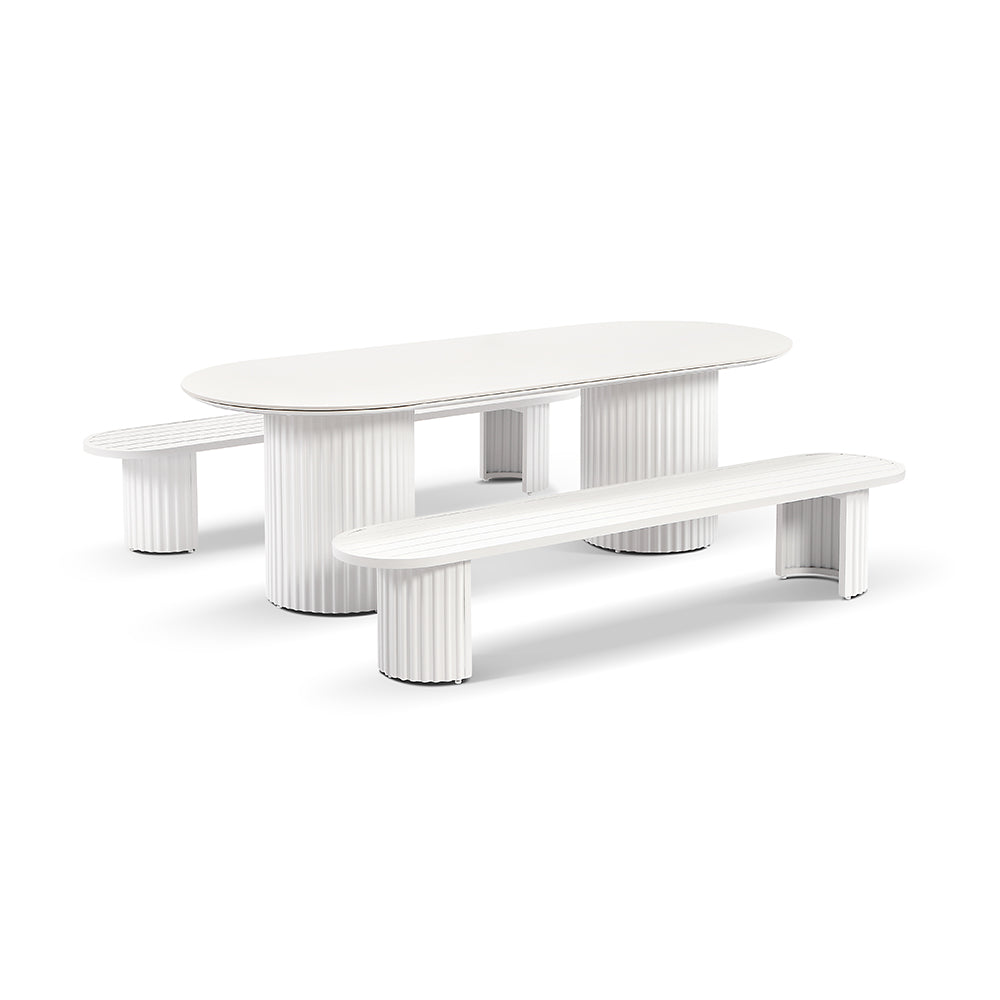 Aria Outdoor 2.4m Ceramic Table Top Dining Setting with Benches in Sunbrella