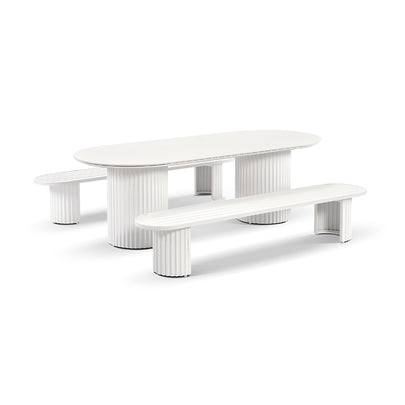 Aria Outdoor 2.4m Ceramic Table Top Dining Setting with Benches in Sunbrella