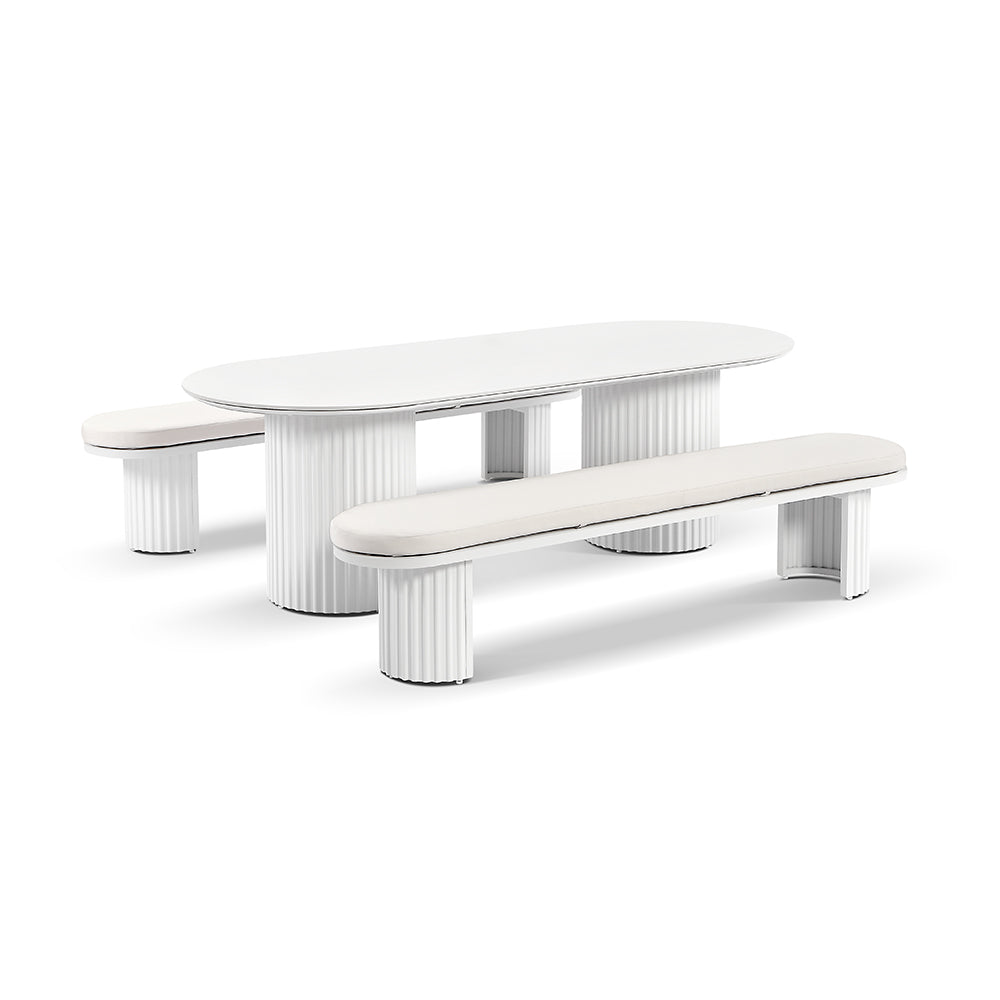 Aria Outdoor 2.4m Ceramic Table Top Dining Setting with Benches in Sunbrella
