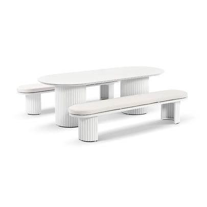 Aria Outdoor 2.4m Ceramic Table Top Dining Setting with Benches in Sunbrella