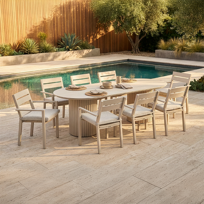 Aria Outdoor 2.4m Ceramic and Aluminium Table with 8 Santorini Dining Chairs