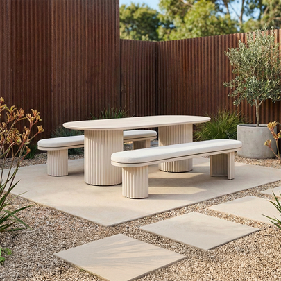 Aria Outdoor 2.4m Ceramic Table Top Dining Setting with Benches
