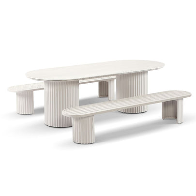 Aria Outdoor 2.4m Ceramic Table Top Dining Setting with Benches