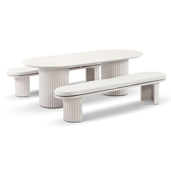 Aria Outdoor 2.4m Ceramic Table Top Dining Setting with Benches