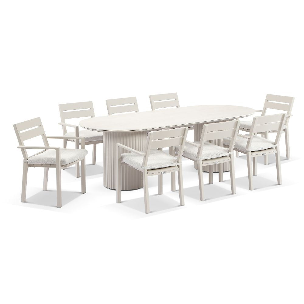 Aria Outdoor 2.4m Ceramic and Aluminium Table with 8 Santorini Dining Chairs