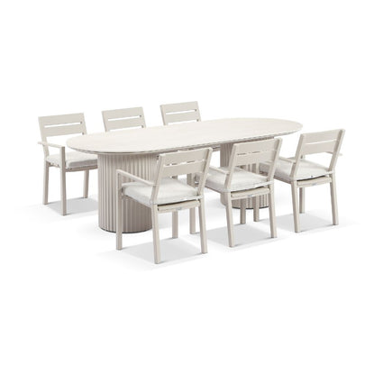 Aria Outdoor 2.4m Ceramic and Aluminium Table with 8 Santorini Dining Chairs