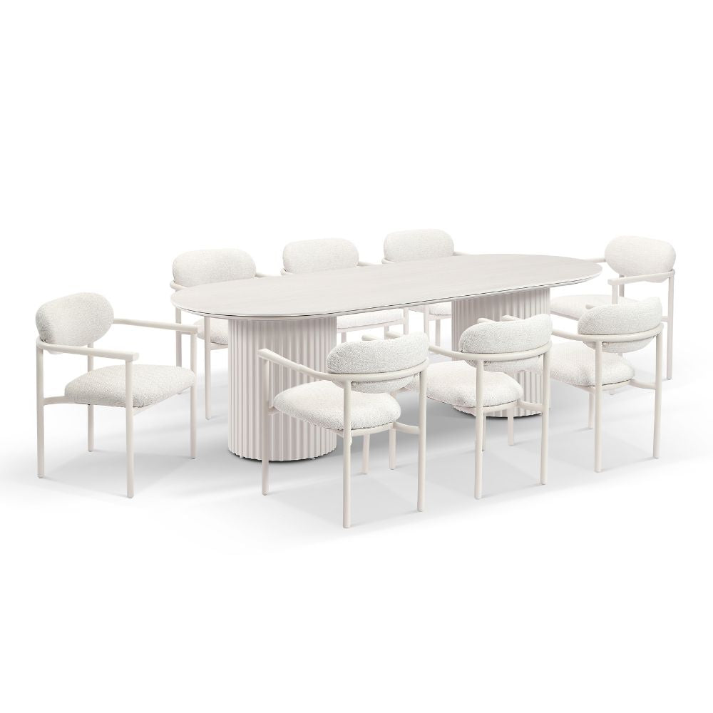 Aria Outdoor 2.4m Ceramic and Aluminium Table with 8 Aria Dining Chairs