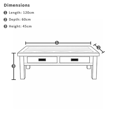 Ashton Rectangle Indoor Timber Coffee Table in Brushed with Wooden Top