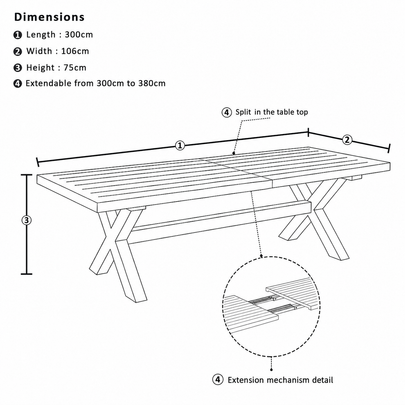 Austin Outdoor 3m - 3.8m Extension Aluminium Table with 12 Santorini Dining Chairs