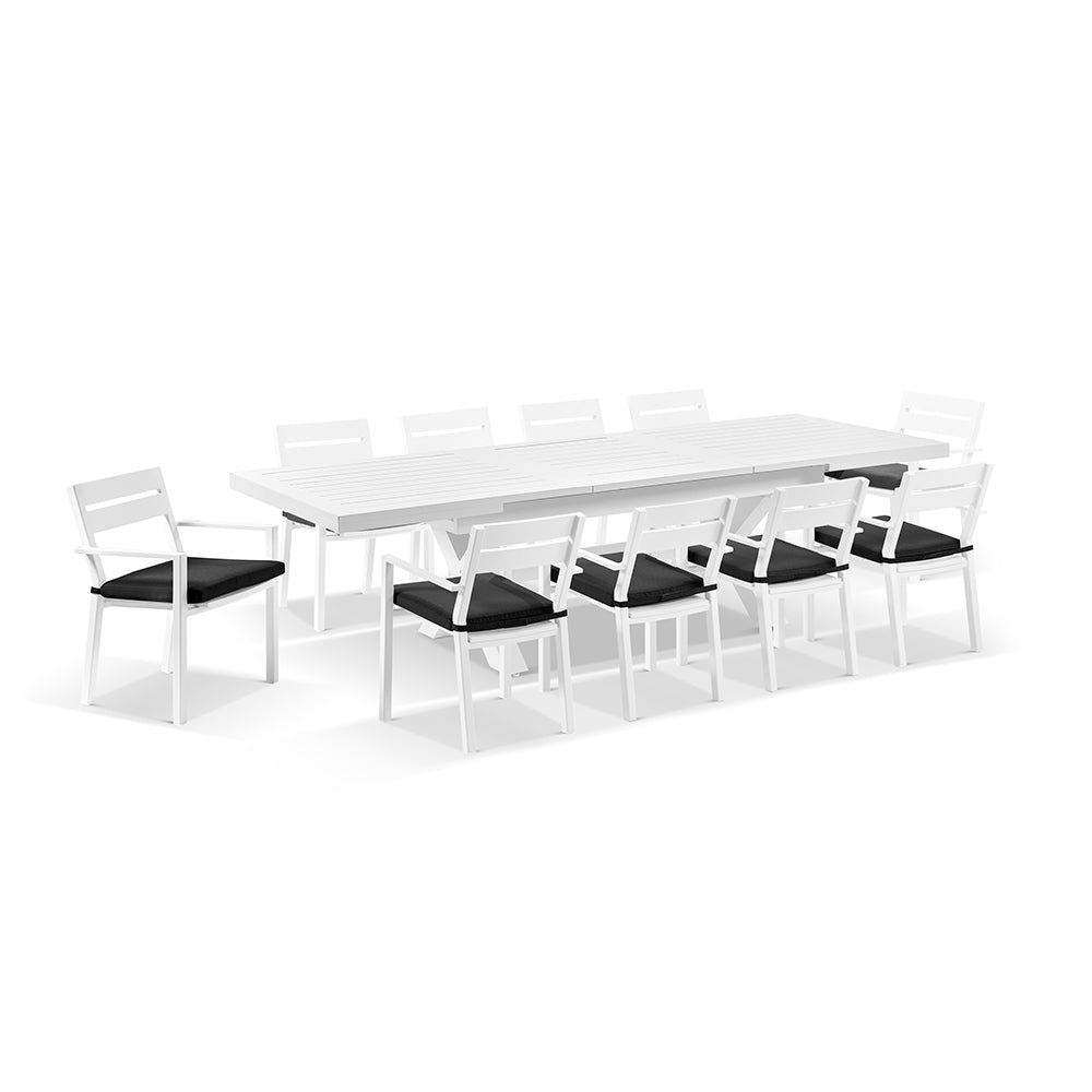 Austin Outdoor 2.2m - 3m Extension Aluminium Table with 10 Santorini Dining Chairs