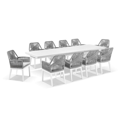 Austin Outdoor 2.2m - 3m Extension Aluminium Table with 10 Hugo Rope Dining Chairs
