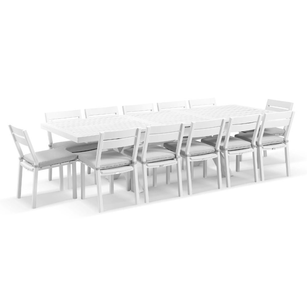 Austin Outdoor 2.2m - 3m Extension Aluminium Table with 12 Santorini Armless Dining Chairs