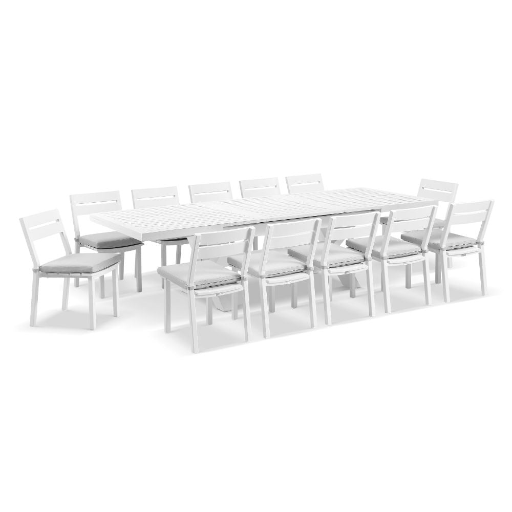 Austin Outdoor 2.2m - 3m Extension Aluminium Table with 12 Santorini Armless Dining Chairs