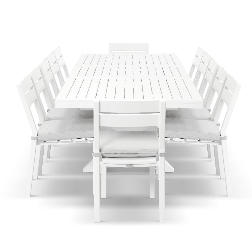 Austin Outdoor 2.2m - 3m Extension Aluminium Table with 12 Santorini Armless Dining Chairs