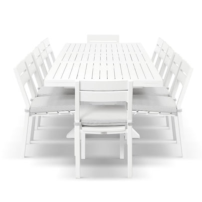 Austin Outdoor 2.2m - 3m Extension Aluminium Table with 12 Santorini Armless Dining Chairs