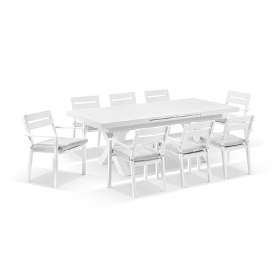 Austin Outdoor 2.2m - 3m Extension Aluminium Table with 10 Santorini Dining Chairs
