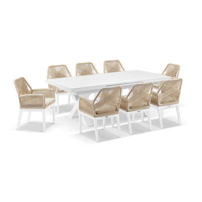Austin Outdoor 2.2m - 3m Extension Aluminium Table with 10 Hugo Rope Dining Chairs