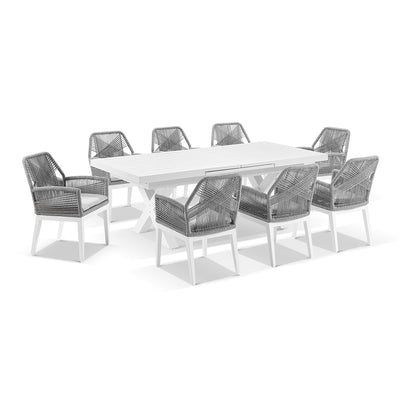 Austin Outdoor 2.2m - 3m Extension Aluminium Table with 10 Hugo Rope Dining Chairs