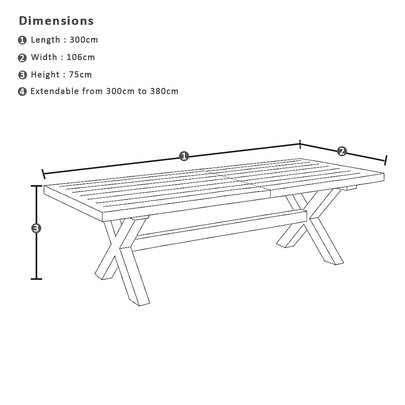 Austin Outdoor 3m-3.8m Extension Dining Table with Light Oak Aluminium Top