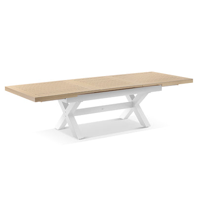 Austin Outdoor 2.2m-3m Extension Dining Set with Light Oak Aluminium and 10 Santorini Chairs
