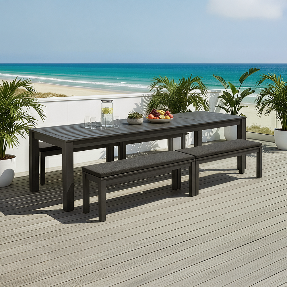 Santorini 3.55m Outdoor Rectangle Aluminium Dining Table with 4 Bench Seats