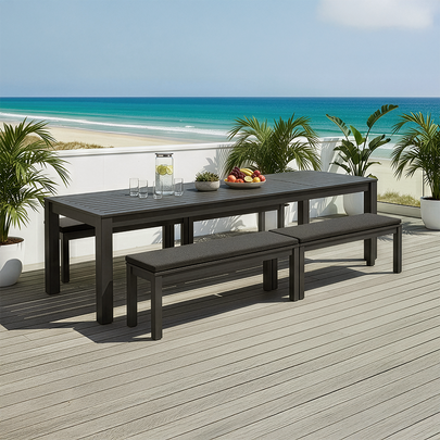 Santorini 3.55m Outdoor Rectangle Aluminium Dining Table with 4 Bench Seats
