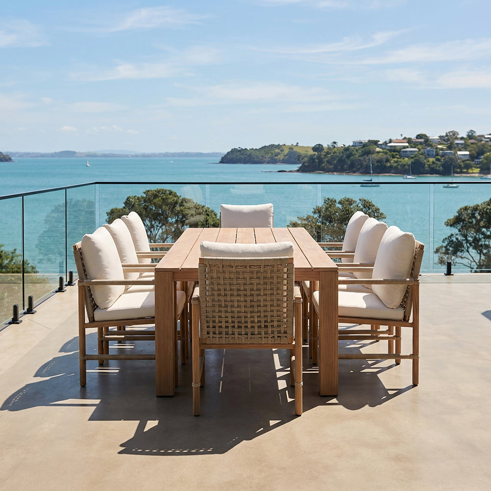 Entertainer 2.45cm Outdoor Aluminium Dining Table with 8 Avery Rope Chairs