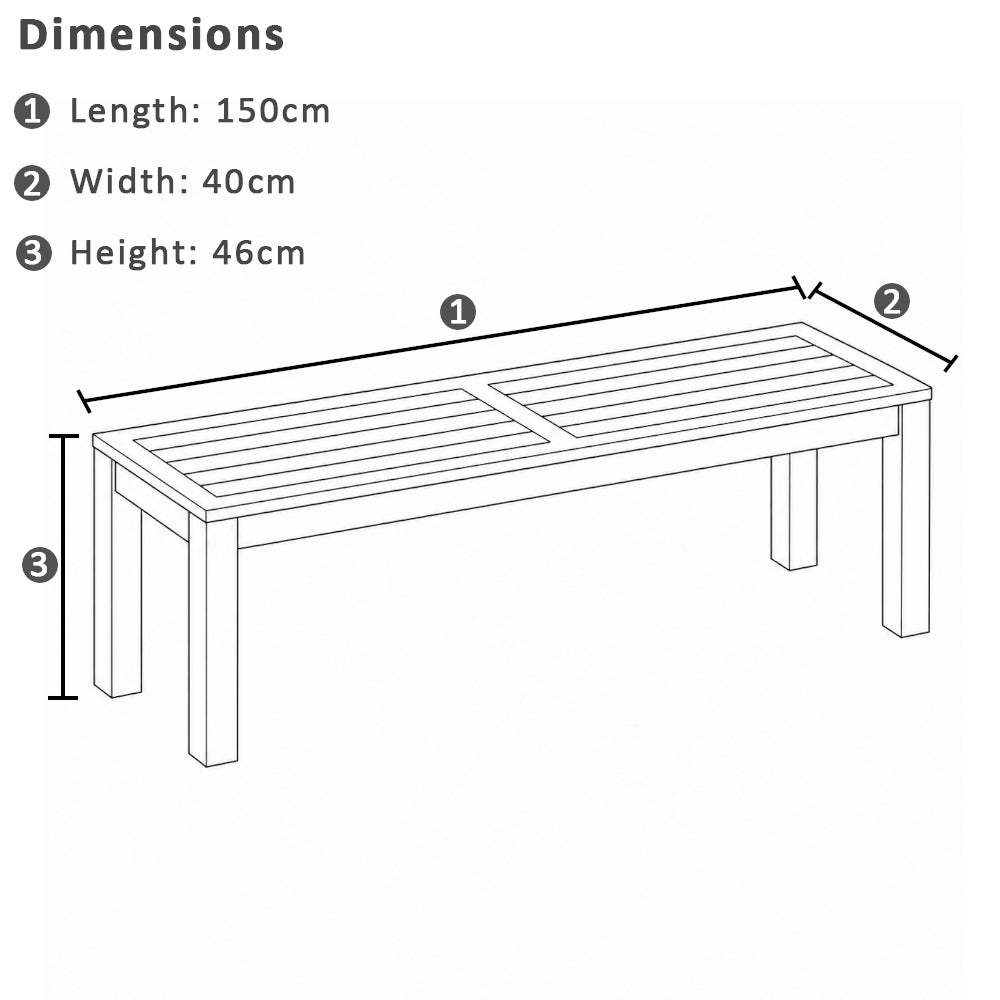 Balmoral 1.5m Outdoor Teak Timber and Aluminium Bench Seat