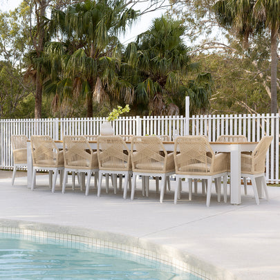 Balmoral 3.55m Outdoor Teak Top Aluminium Table with 12 Hugo Chairs